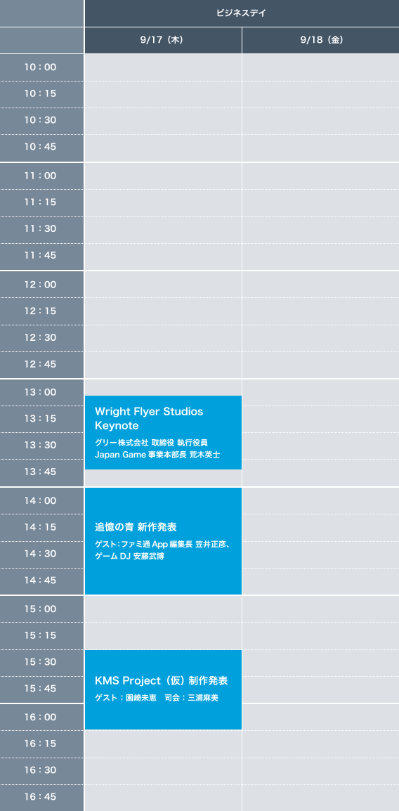 東京ゲームショウ2015 グリーステージイベントタイムスケジュール ビジネスDAY